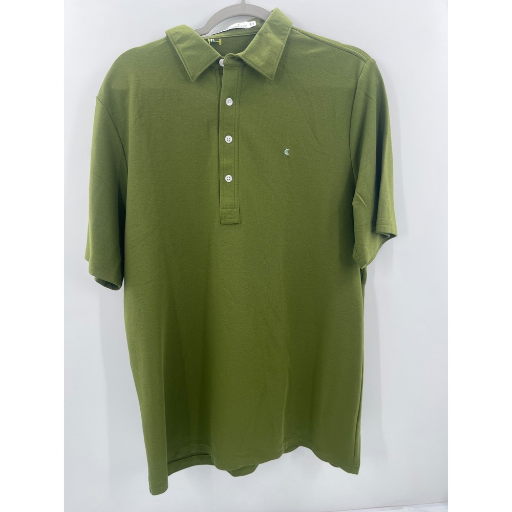 Criquet Mens Players Shirt Green Pique Polo Short Sleeve Size Large L